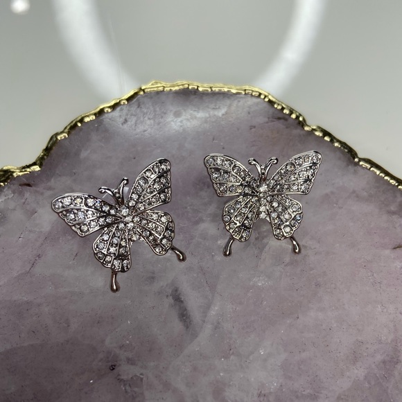 Silver Butterfly Stud Earrings - Picture 5 of 6